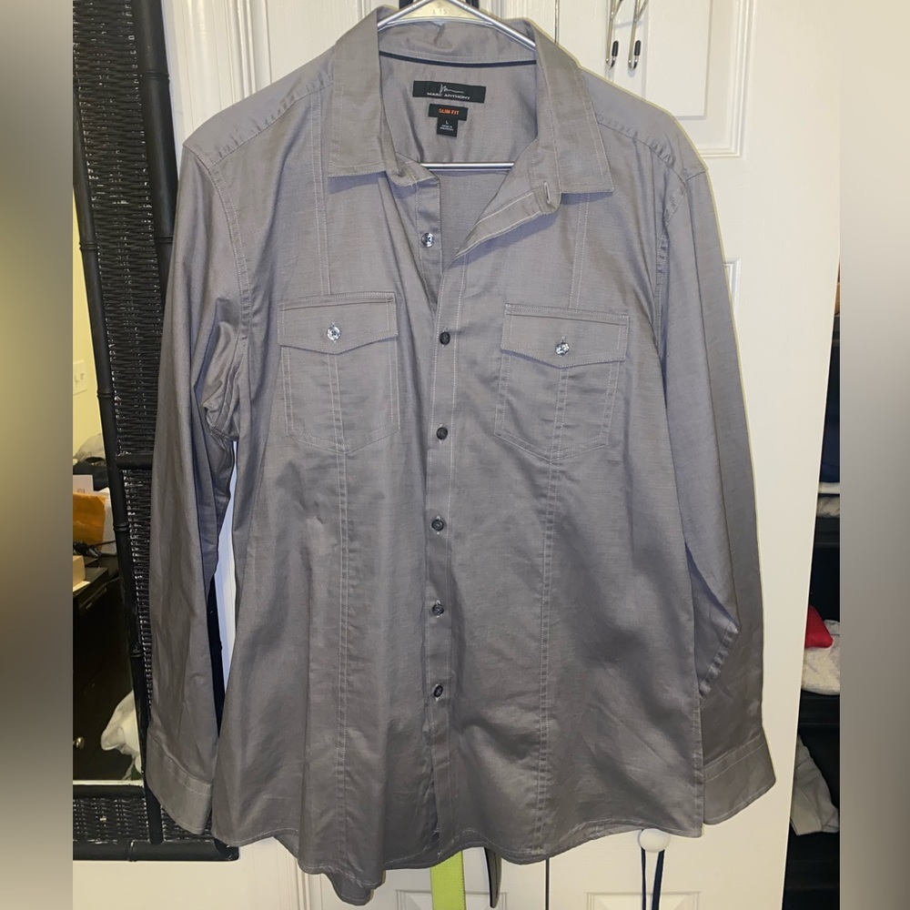 Marc Anthony Mens Large Slim Fit gray button down.